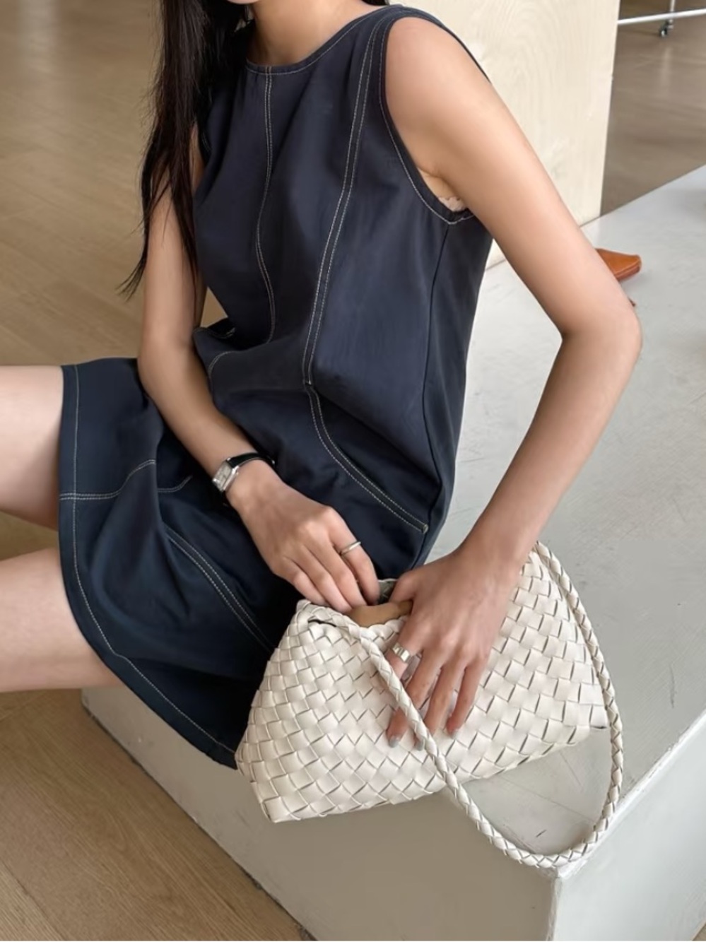 Boutique Woven Shoulder Bag in White - Elegant Braided Design